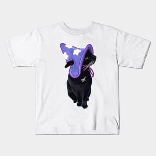 Lucky Black Cat Familiar Purple Witch Costume Halloween Pet Portrait Kids T-Shirt